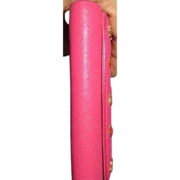 MCM Visetos Leather Studded Logo Motifs Medium Trifold Wallet Fuchsia Magenta - Picture 6 of 15